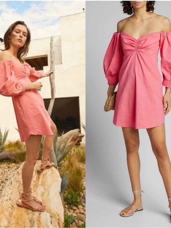 A.L.C. Dresses & Skirts - A.L.C. Mila Off Shoulder Puff Sleeve Mini Dress Coral 6 Flaw Ruched Sweetheart